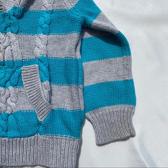 Old Navy Girls Grey/Teal Knitted Cable Hoodie 3T - Picture 7 of 15